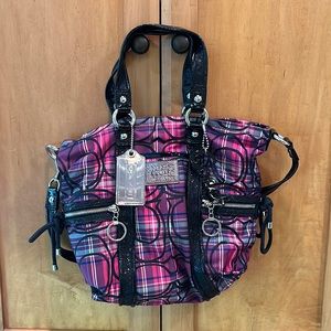 Coach Poppy Tartan Plaid Spotlight Handbag. Gently Used. Black Sparkle Accents.